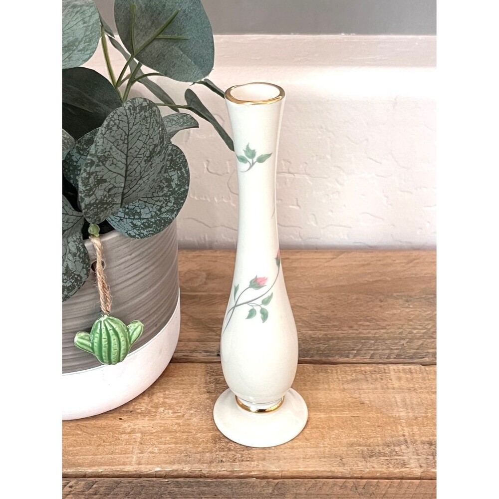 Vintage Lenox Rose Manor Fine Ivory China Bud Vase Gold Trim - Picture 2 of 5